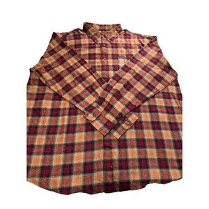 St. John's Bay men's long-sleeve flannel shirt Red & Organge Plaid  Pattern 3XLT